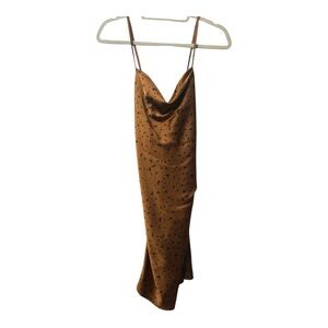 J.O.A. Brown Midi Slip Dress with Cowl Neck Spaghetti Straps